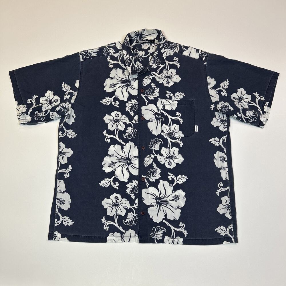 Vintage Billabong USA Hawaiian Shirt Men Large Blue Floral Surf Button Up Cotton
